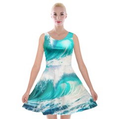 Tsunami Waves Ocean Sea Nautical Nature Water Blue Nature Velvet Skater Dress