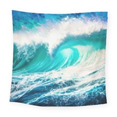 Tsunami Waves Ocean Sea Nautical Nature Water Blue Nature Square Tapestry (large)