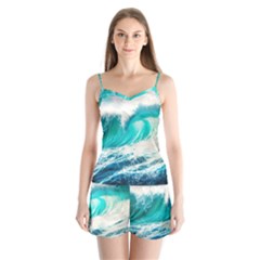 Tsunami Waves Ocean Sea Nautical Nature Water Blue Nature Satin Pajamas Set