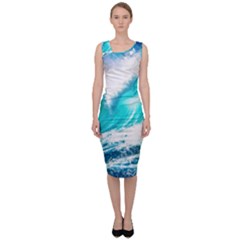 Tsunami Waves Ocean Sea Nautical Nature Water Blue Nature Sleeveless Pencil Dress by Jancukart