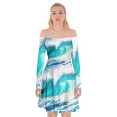 Tsunami Waves Ocean Sea Nautical Nature Water Blue Nature Off Shoulder Skater Dress