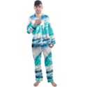 Tsunami Waves Ocean Sea Nautical Nature Water Blue Nature Men s Long Sleeve Satin Pajamas Set View1