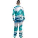 Tsunami Waves Ocean Sea Nautical Nature Water Blue Nature Men s Long Sleeve Satin Pajamas Set View2