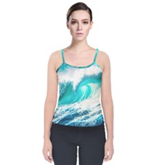 Tsunami Waves Ocean Sea Nautical Nature Water Blue Nature Velvet Spaghetti Strap Top