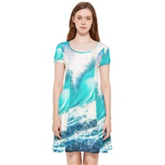 Tsunami Waves Ocean Sea Nautical Nature Water Blue Nature Inside Out Cap Sleeve Dress