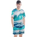 Tsunami Waves Ocean Sea Nautical Nature Water Blue Nature Men s Mesh Tee and Shorts Set View1