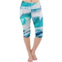 Tsunami Waves Ocean Sea Nautical Nature Water Blue Nature Lightweight Velour Cropped Yoga Leggings View1