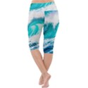 Tsunami Waves Ocean Sea Nautical Nature Water Blue Nature Lightweight Velour Cropped Yoga Leggings View4