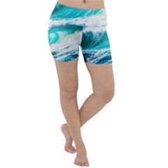 Tsunami Waves Ocean Sea Nautical Nature Water Blue Nature Lightweight Velour Yoga Shorts by Jancukart