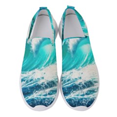 Tsunami Waves Ocean Sea Nautical Nature Water Blue Nature Women s Slip On Sneakers by Jancukart