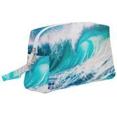 Tsunami Waves Ocean Sea Nautical Nature Water Blue Nature Wristlet Pouch Bag (large) by Jancukart