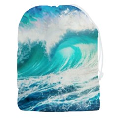 Tsunami Waves Ocean Sea Nautical Nature Water Blue Nature Drawstring Pouch (3xl) by Jancukart