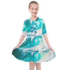 Tsunami Waves Ocean Sea Nautical Nature Water Blue Nature Kids  All Frills Chiffon Dress by Jancukart