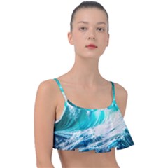 Tsunami Waves Ocean Sea Nautical Nature Water Blue Nature Frill Bikini Top by Jancukart