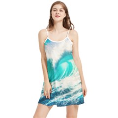 Tsunami Waves Ocean Sea Nautical Nature Water Blue Nature Summer Frill Dress