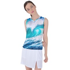 Tsunami Waves Ocean Sea Nautical Nature Water Blue Nature Women s Sleeveless Sports Top by Jancukart