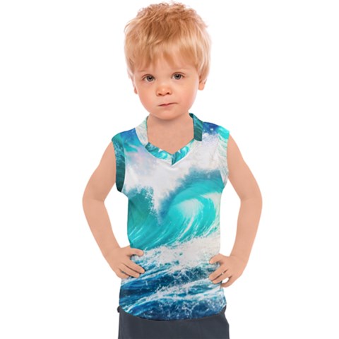 Tsunami Waves Ocean Sea Nautical Nature Water Blue Nature Kids  Sport Tank Top by Jancukart