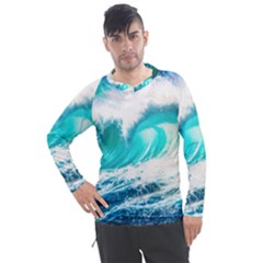 Tsunami Waves Ocean Sea Nautical Nature Water Blue Nature Men s Pique Long Sleeve Tee