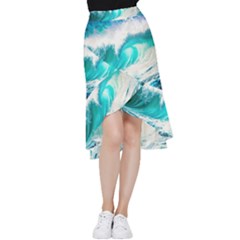 Tsunami Waves Ocean Sea Nautical Nature Water Blue Nature Frill Hi Low Chiffon Skirt by Jancukart