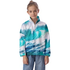 Tsunami Waves Ocean Sea Nautical Nature Water Blue Nature Kids  Half Zip Hoodie