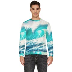 Tsunami Waves Ocean Sea Nautical Nature Water Blue Nature Men s Fleece Sweatshirt by Jancukart