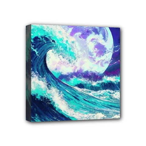 Tsunami Waves Ocean Sea Nautical Nature Water Mini Canvas 4  X 4  (stretched)