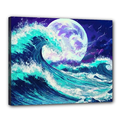 Tsunami Waves Ocean Sea Nautical Nature Water Canvas 20  X 16  (stretched) by Jancukart