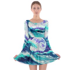 Tsunami Waves Ocean Sea Nautical Nature Water Long Sleeve Skater Dress