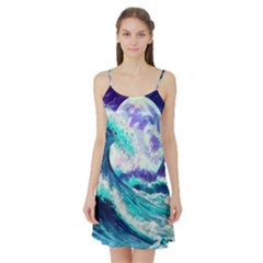 Tsunami Waves Ocean Sea Nautical Nature Water Satin Night Slip