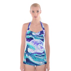 Tsunami Waves Ocean Sea Nautical Nature Water Boyleg Halter Swimsuit 