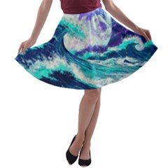 Tsunami Waves Ocean Sea Nautical Nature Water A-line Skater Skirt by Jancukart