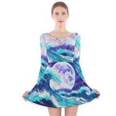 Tsunami Waves Ocean Sea Nautical Nature Water Long Sleeve Velvet Skater Dress