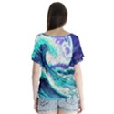 Tsunami Waves Ocean Sea Nautical Nature Water V-Neck Flutter Sleeve Top View2