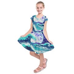 Tsunami Waves Ocean Sea Nautical Nature Water Kids  Short Sleeve Dress