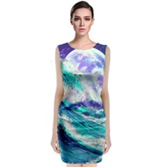 Tsunami Waves Ocean Sea Nautical Nature Water Sleeveless Velvet Midi Dress by Jancukart