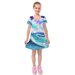 Tsunami Waves Ocean Sea Nautical Nature Water Kids  Short Sleeve Velvet Dress