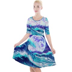 Tsunami Waves Ocean Sea Nautical Nature Water Quarter Sleeve A-line Dress