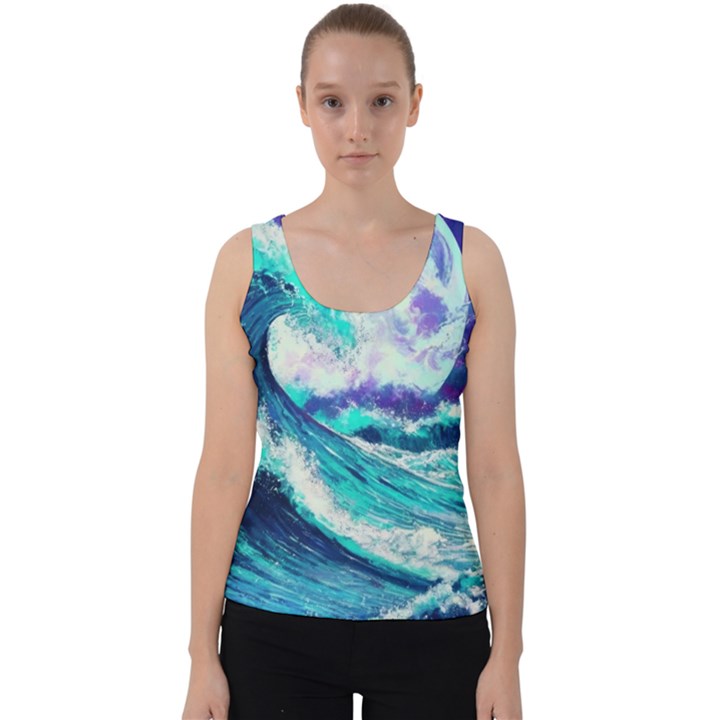 Tsunami Waves Ocean Sea Nautical Nature Water Velvet Tank Top