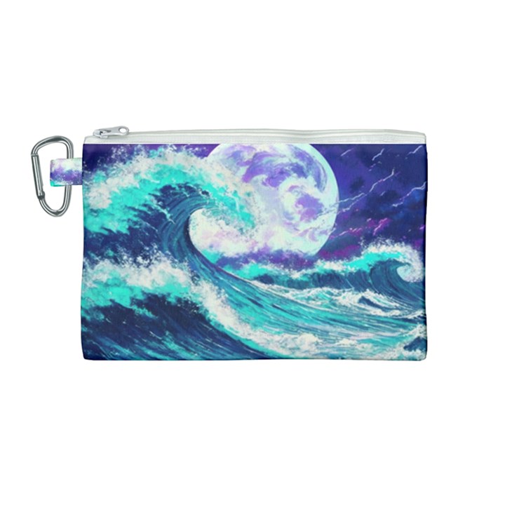 Tsunami Waves Ocean Sea Nautical Nature Water Canvas Cosmetic Bag (Medium)