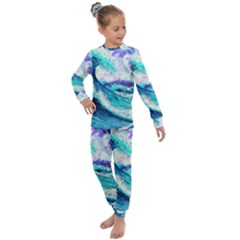 Tsunami Waves Ocean Sea Nautical Nature Water Kids  Long Sleeve Set 