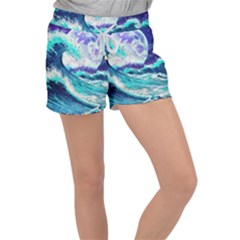 Tsunami Waves Ocean Sea Nautical Nature Water Women s Velour Lounge Shorts