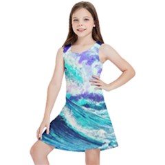 Tsunami Waves Ocean Sea Nautical Nature Water Kids  Lightweight Sleeveless Dress by Jancukart