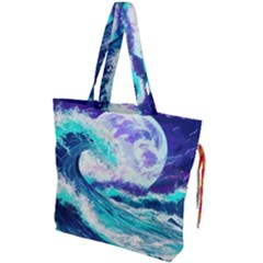 Tsunami Waves Ocean Sea Nautical Nature Water Drawstring Tote Bag