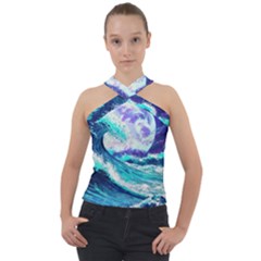 Tsunami Waves Ocean Sea Nautical Nature Water Cross Neck Velour Top