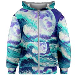 Tsunami Waves Ocean Sea Nautical Nature Water Kids  Zipper Hoodie Without Drawstring