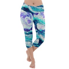 Tsunami Waves Ocean Sea Nautical Nature Water Lightweight Velour Capri Yoga Leggings