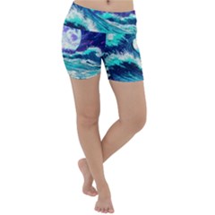 Tsunami Waves Ocean Sea Nautical Nature Water Lightweight Velour Yoga Shorts by Jancukart