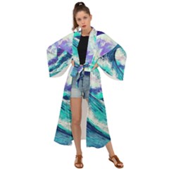 Tsunami Waves Ocean Sea Nautical Nature Water Maxi Kimono by Jancukart