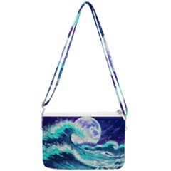 Tsunami Waves Ocean Sea Nautical Nature Water Double Gusset Crossbody Bag by Jancukart