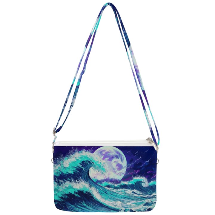 Tsunami Waves Ocean Sea Nautical Nature Water Double Gusset Crossbody Bag